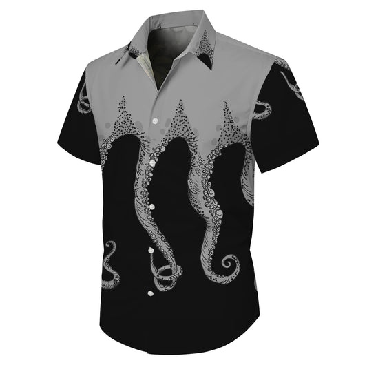 Monochrome Octopus Tentacles Dark Hawaiian Shirt Men