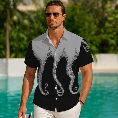 Monochrome Octopus Tentacles Dark Hawaiian Shirt Men