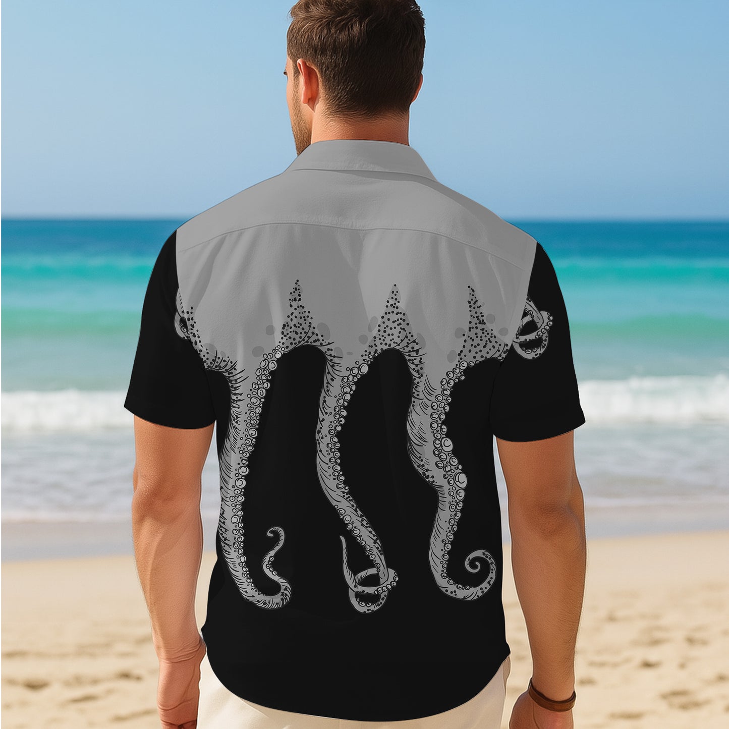 Monochrome Octopus Tentacles Dark Hawaiian Shirt Men
