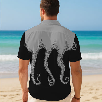 Monochrome Octopus Tentacles Dark Hawaiian Shirt Men