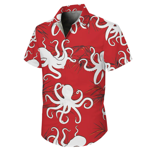 White Octopuses on Red Background Hawaiian Shirt Men Aloha
