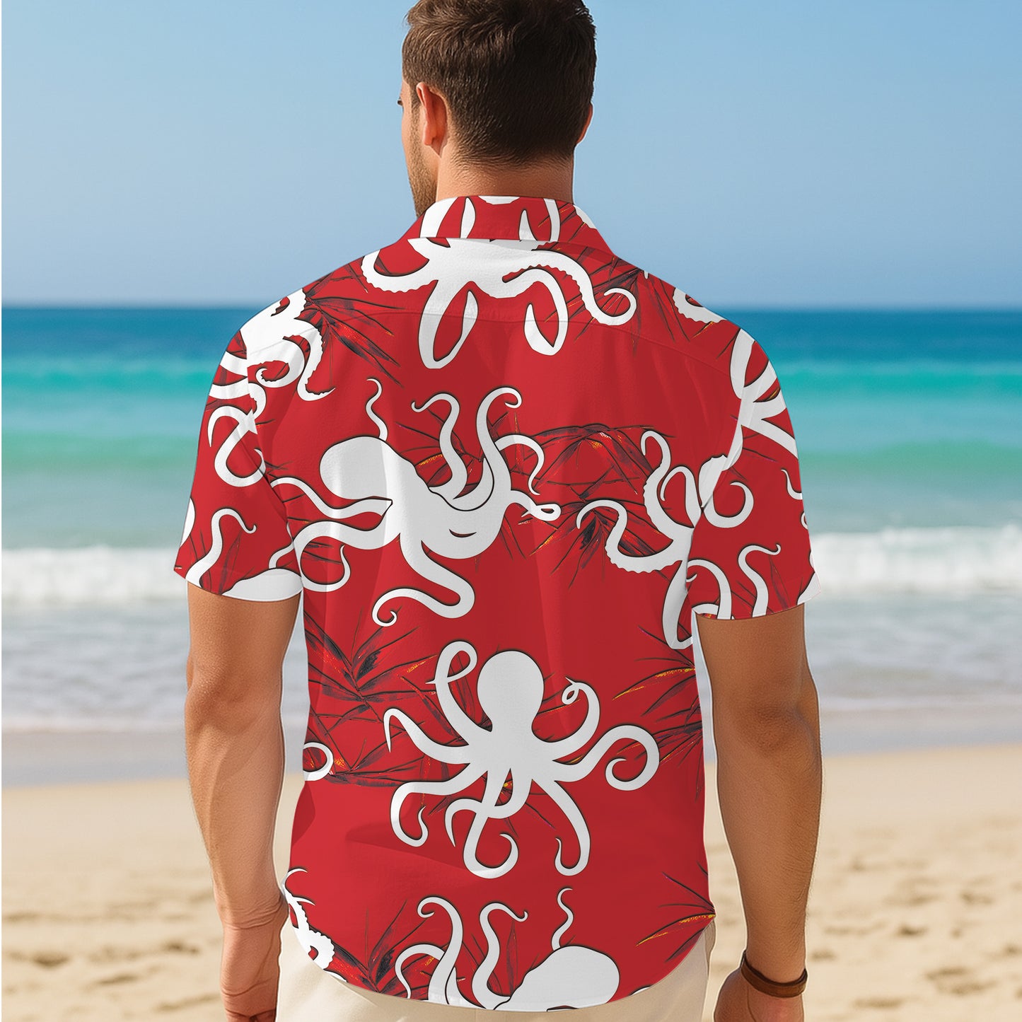 White Octopuses on Red Background Hawaiian Shirt Men Aloha