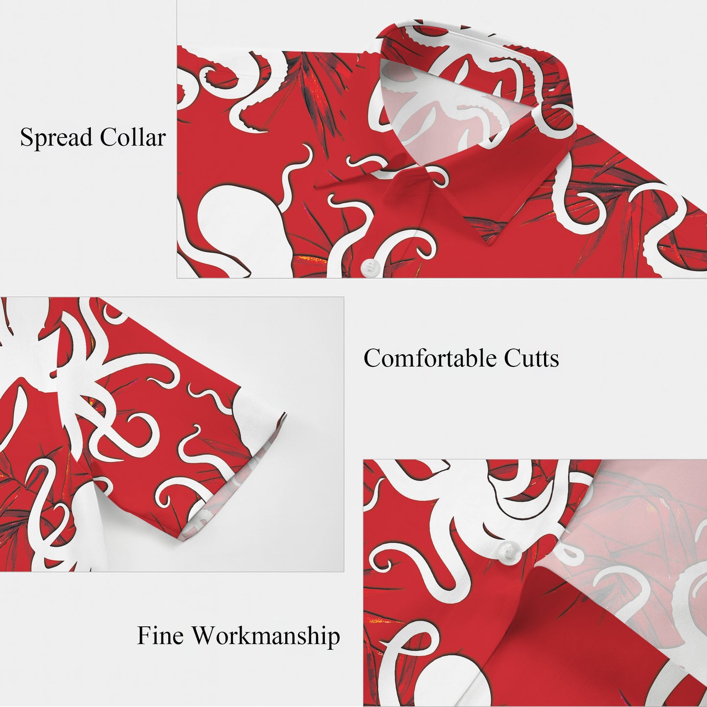 White Octopuses on Red Background Hawaiian Shirt Men Aloha
