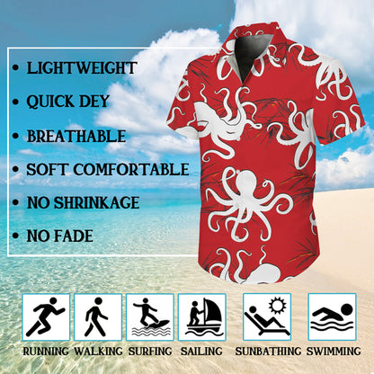 White Octopuses on Red Background Hawaiian Shirt Men Aloha