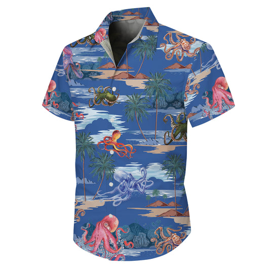 Colorful Octopuses & Tropical Palm Trees Hawaiian Shirt