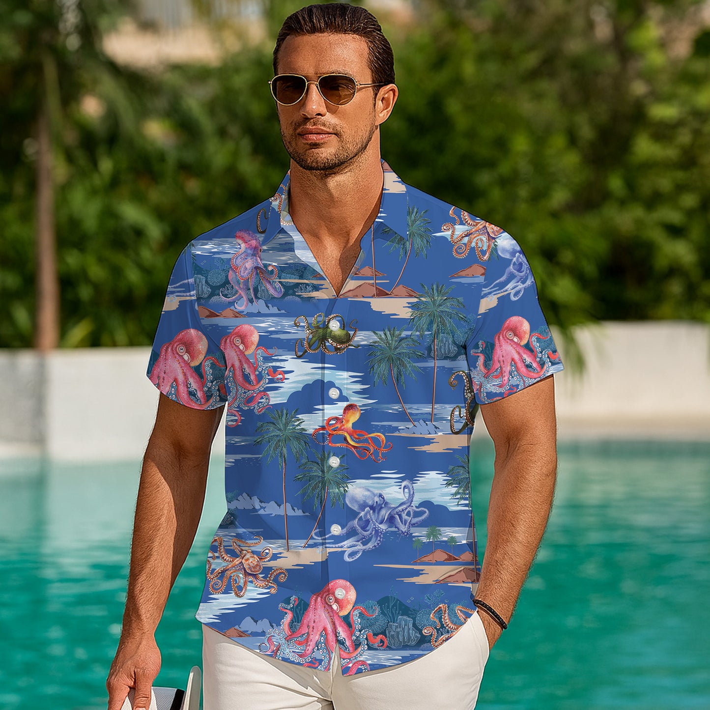 Colorful Octopuses & Tropical Palm Trees Hawaiian Shirt