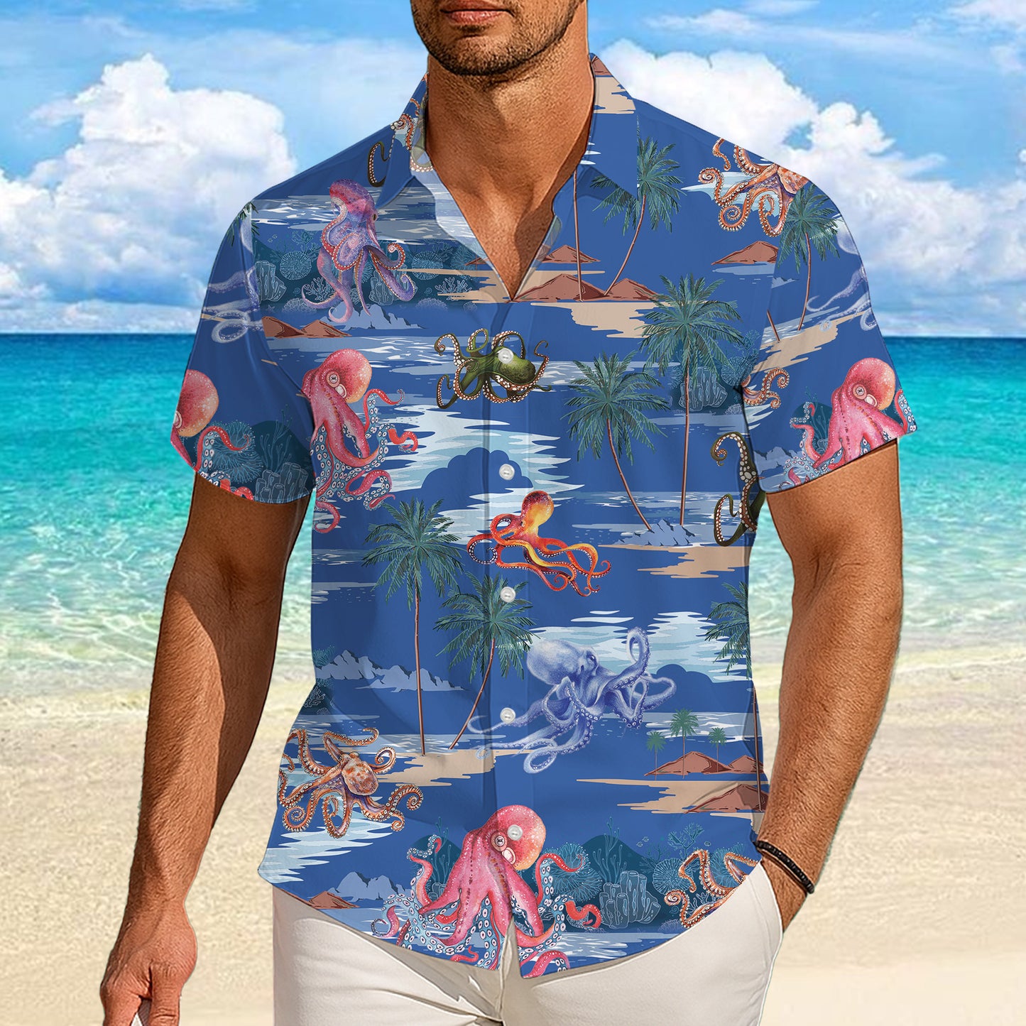 Colorful Octopuses & Tropical Palm Trees Hawaiian Shirt