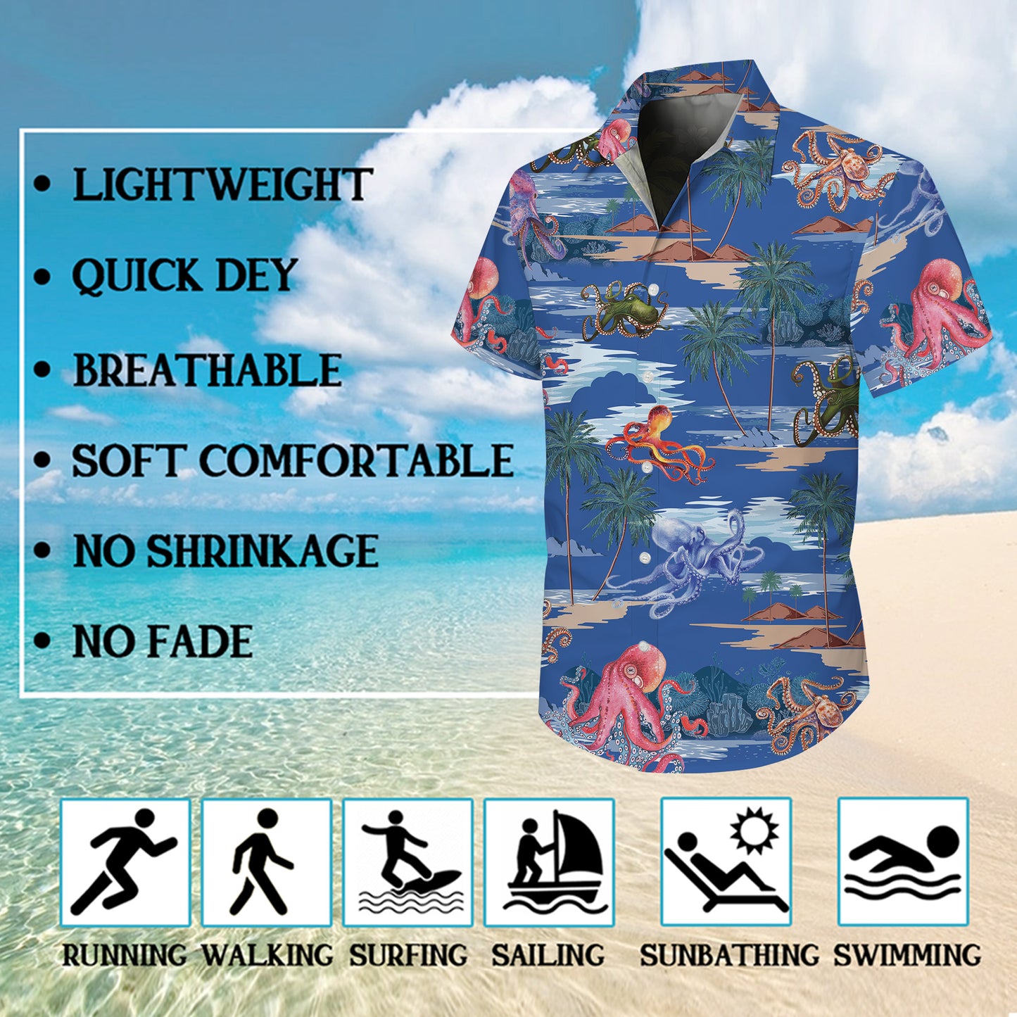 Colorful Octopuses & Tropical Palm Trees Hawaiian Shirt
