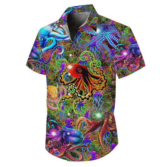 Psychedelic Octopuses & Trippy Art Hawaiian Shirt Men Aloha