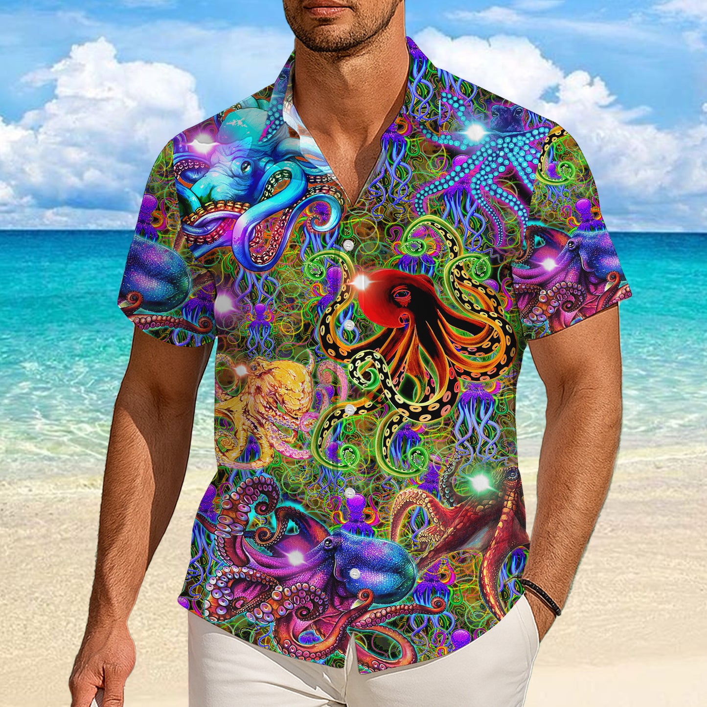 Psychedelic Octopuses & Trippy Art Hawaiian Shirt Men Aloha