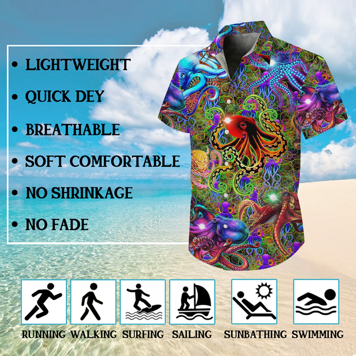Psychedelic Octopuses & Trippy Art Hawaiian Shirt Men Aloha