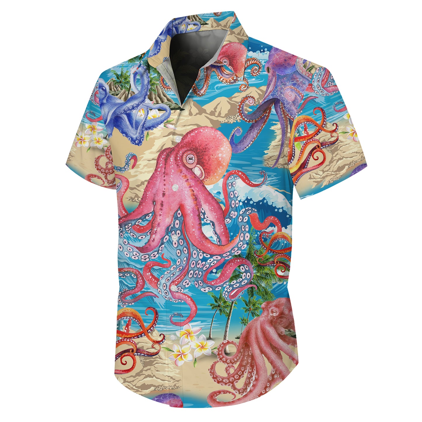 Colorful Octopuses & Tropical Beach Hawaiian Shirt Aloha