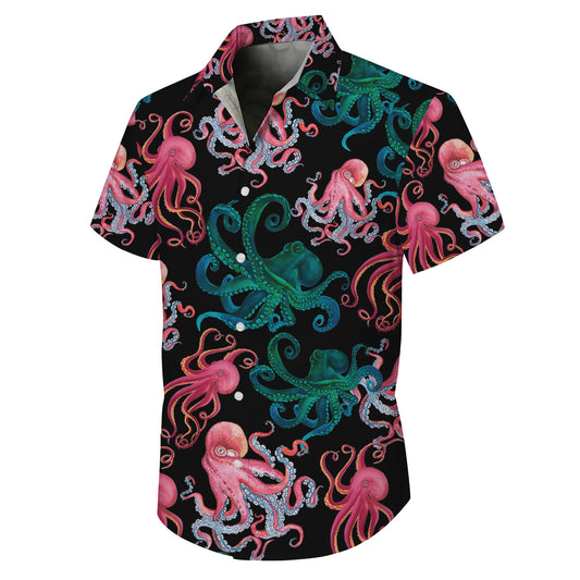 Pink & Green Octopuses Dark Hawaiian Shirt Men Women Aloha