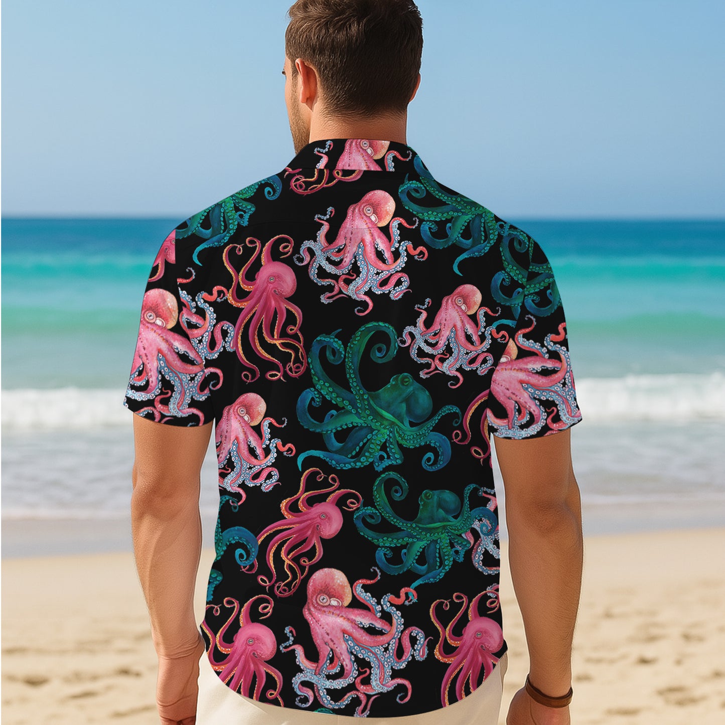 Pink & Green Octopuses Dark Hawaiian Shirt Men Women Aloha