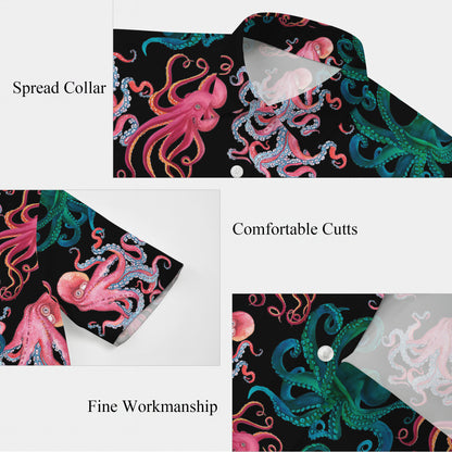 Pink & Green Octopuses Dark Hawaiian Shirt Men Women Aloha