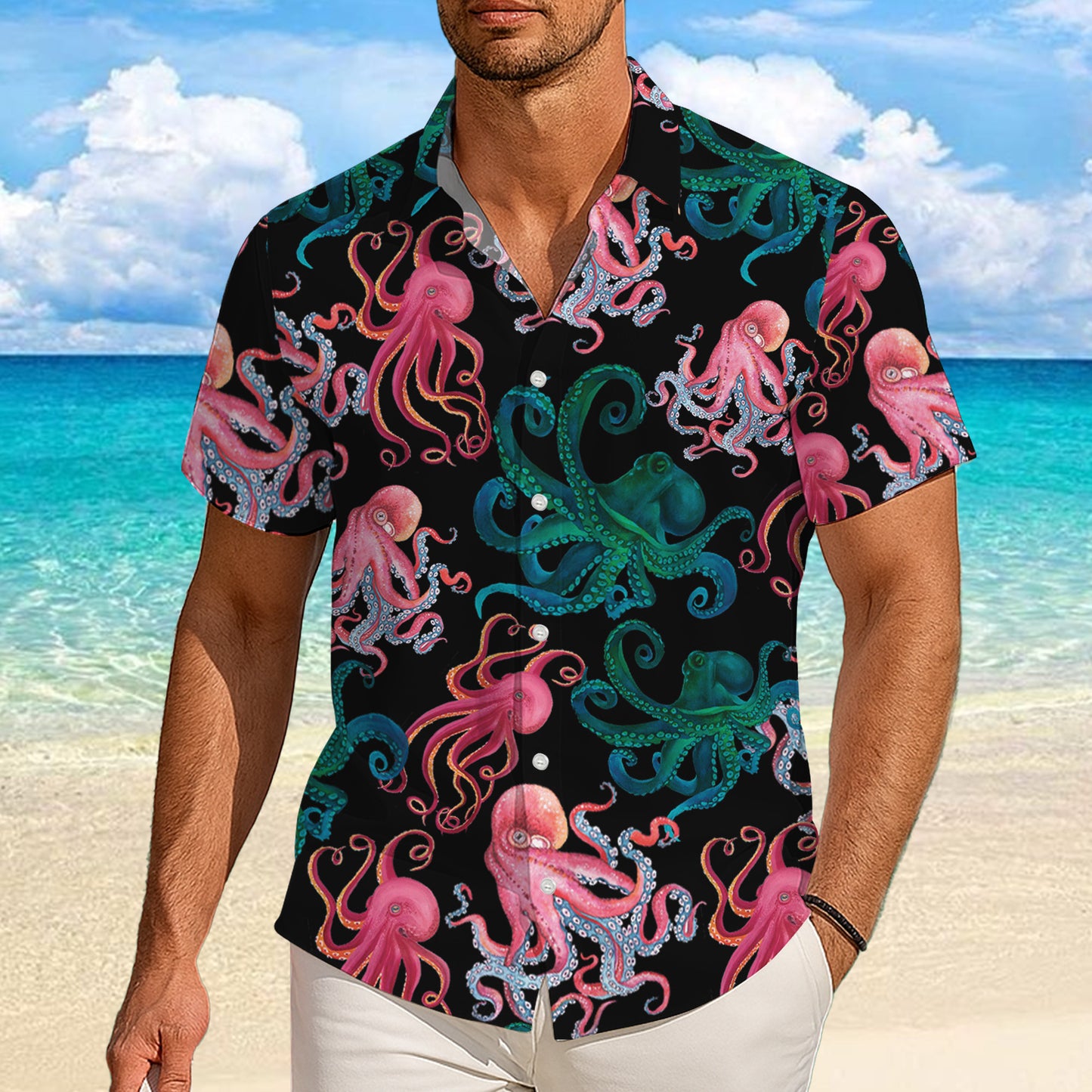 Pink & Green Octopuses Dark Hawaiian Shirt Men Women Aloha