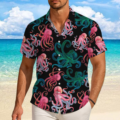 Pink & Green Octopuses Dark Hawaiian Shirt Men Women Aloha