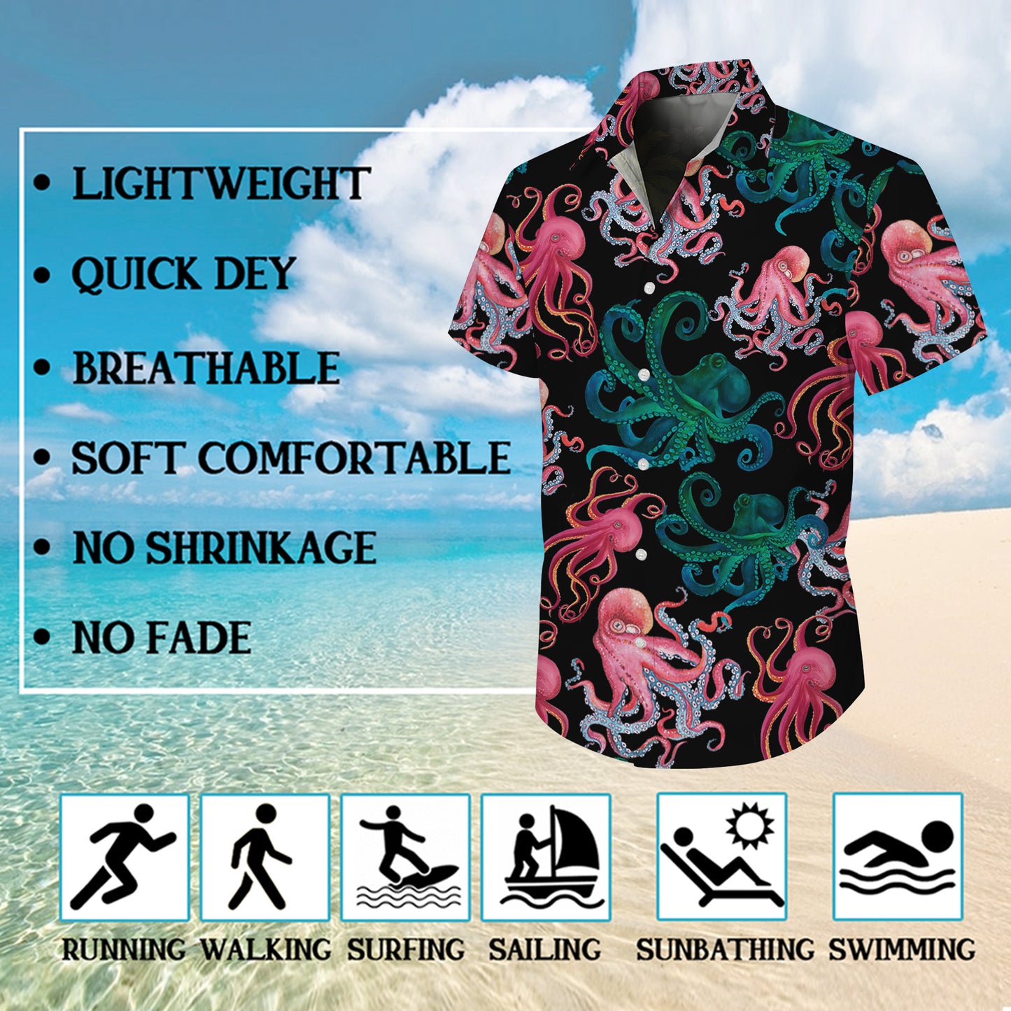 Pink & Green Octopuses Dark Hawaiian Shirt Men Women Aloha