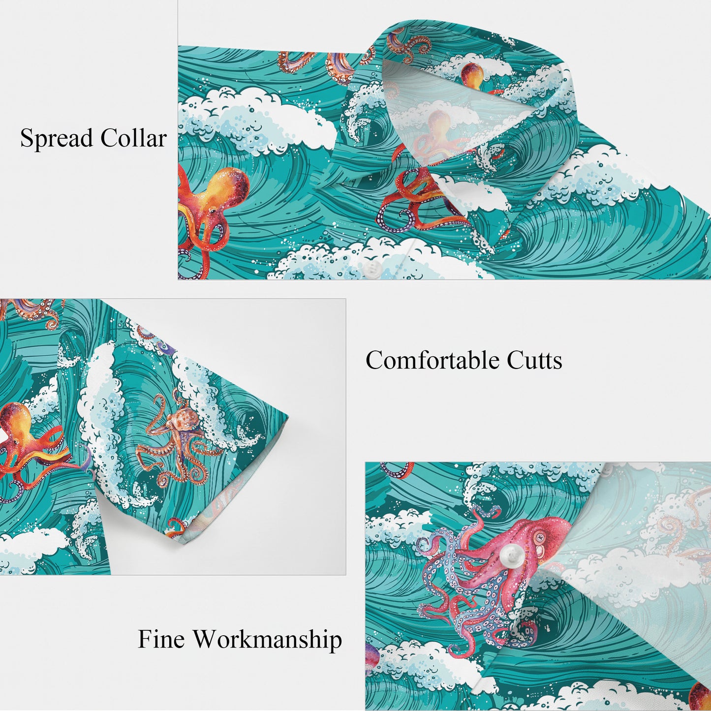 Ocean Waves & Colorful Octopuses Hawaiian Shirt Men Aloha