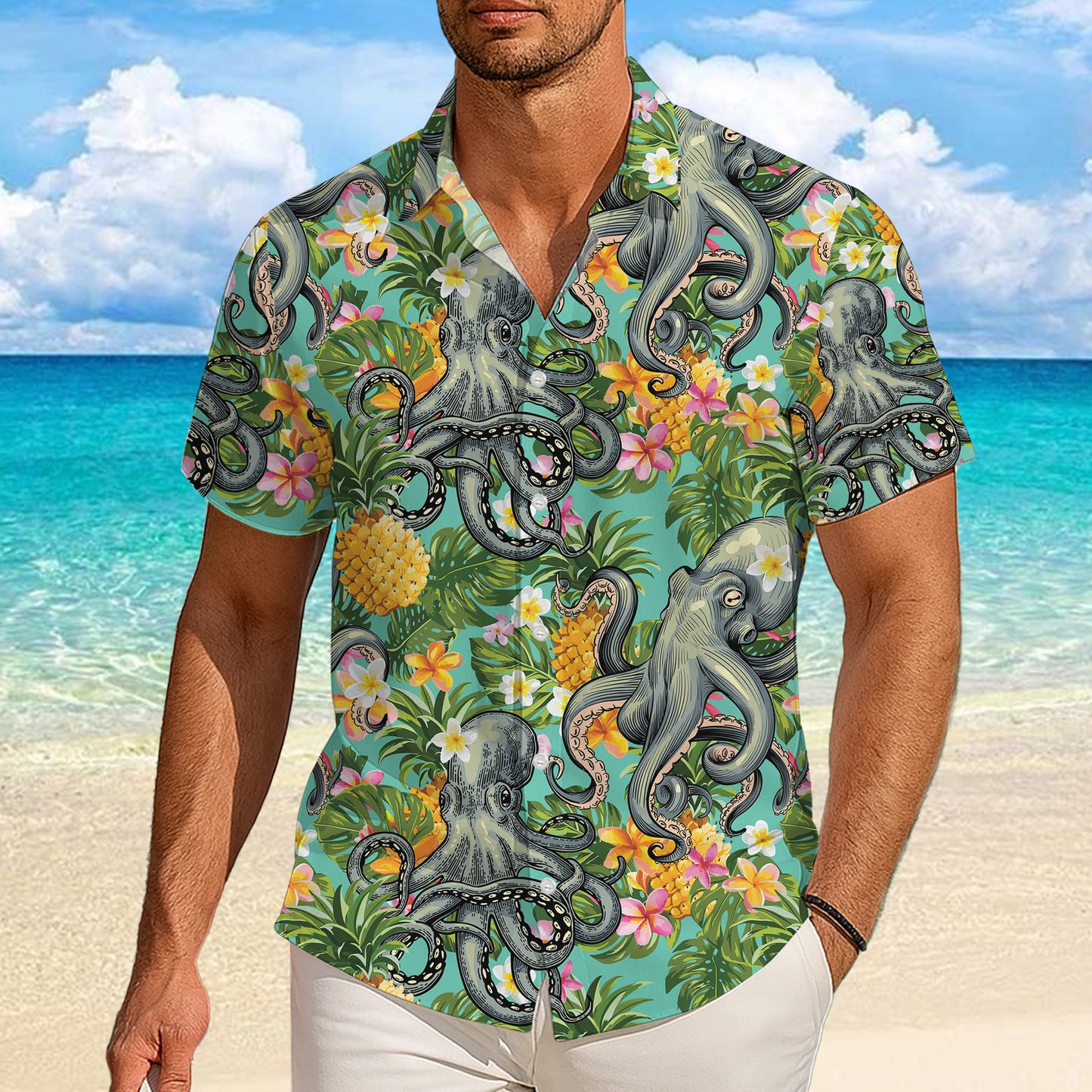 Octopuses, Pineapples & Tropical Flowers Hawaiian Shirt Aloha