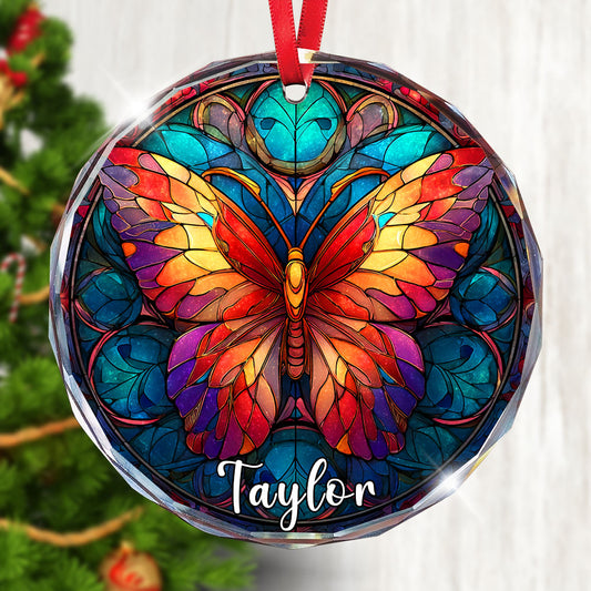 Personalized Butterfly Ornament, Stained Glass Christmas Tree Decor, Custom Name Animal Holiday Gift