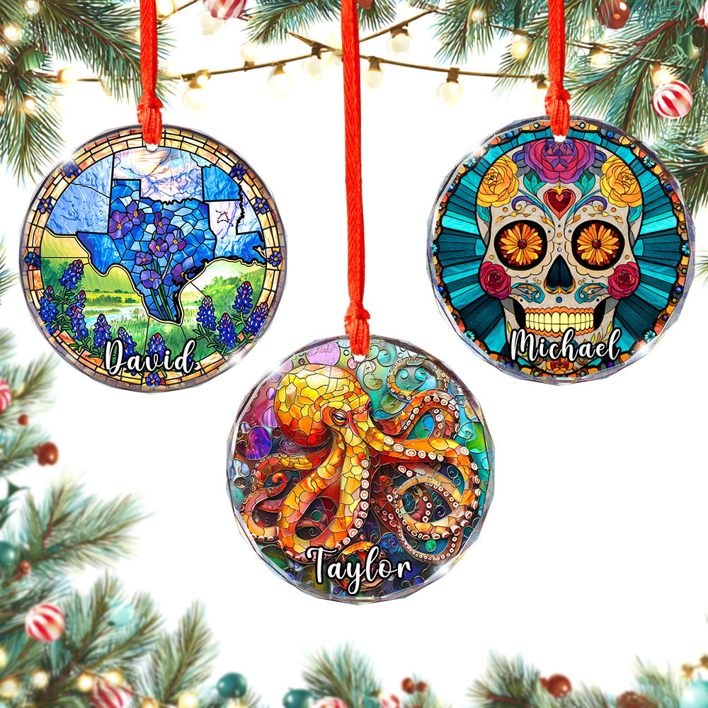 Personalized Octopus Ornament, Stained Glass Christmas Tree Decor, Unique Marine Animal Holiday Gift