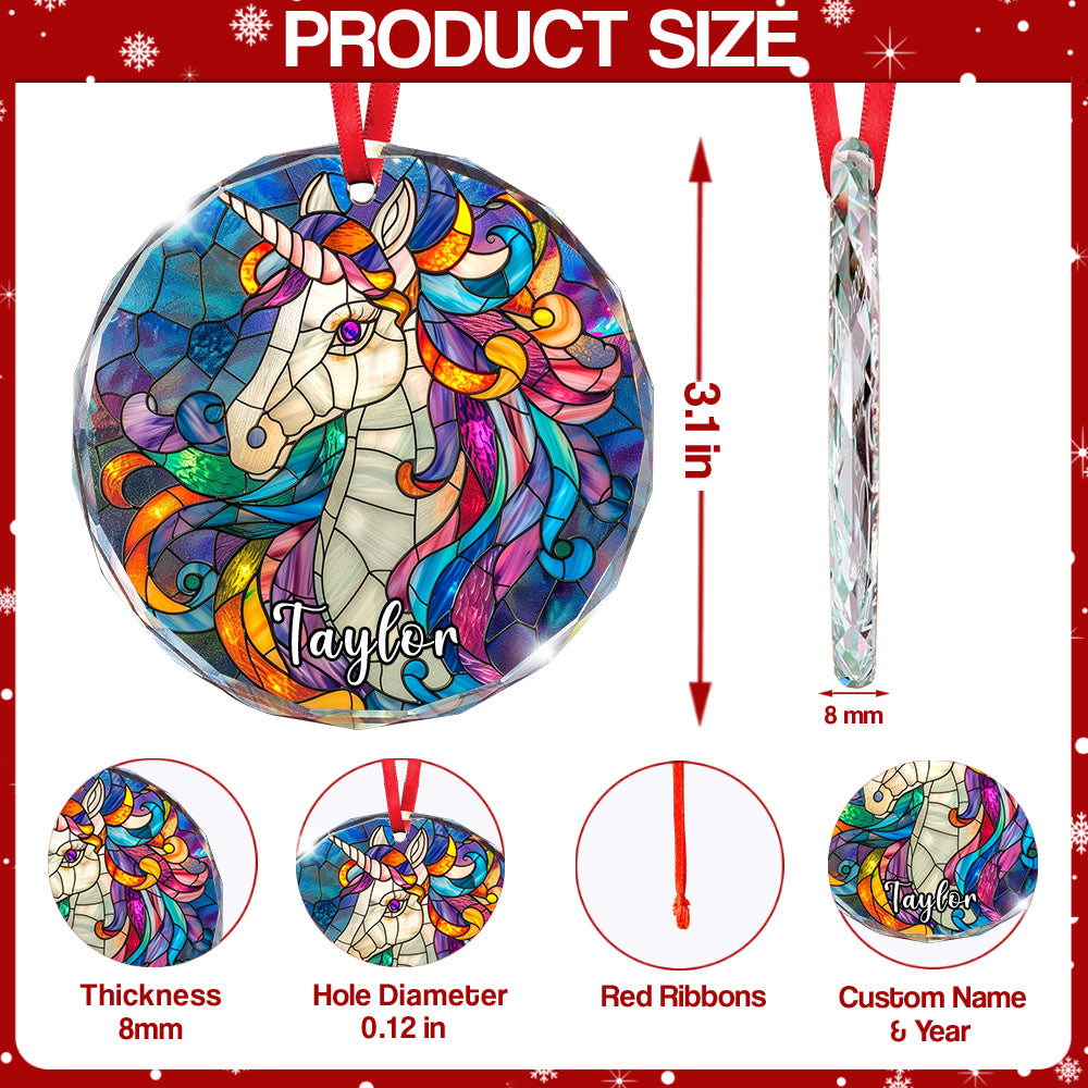 Personalized Unicorn Ornament, Stained Glass Christmas Tree Decor, Custom Fairytale Holiday Keepsake