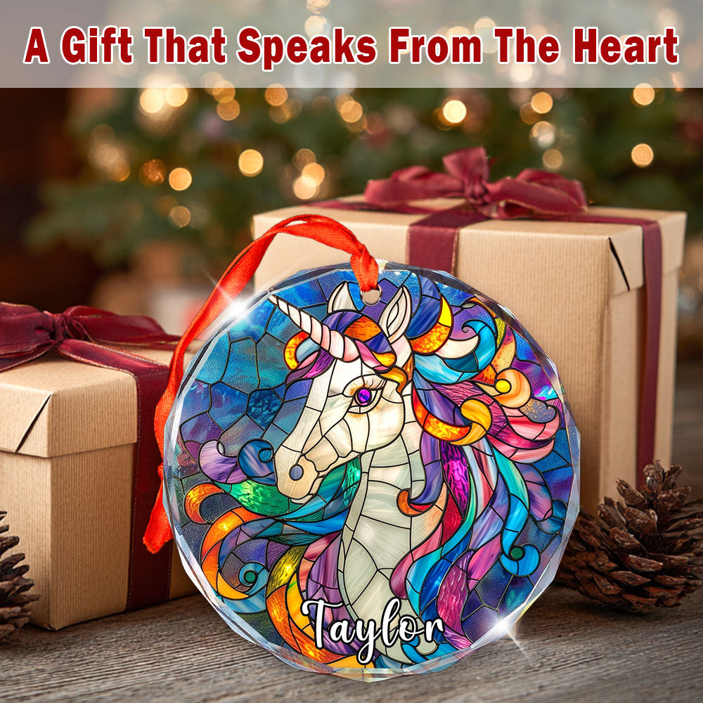 Personalized Unicorn Ornament, Stained Glass Christmas Tree Decor, Custom Fairytale Holiday Keepsake