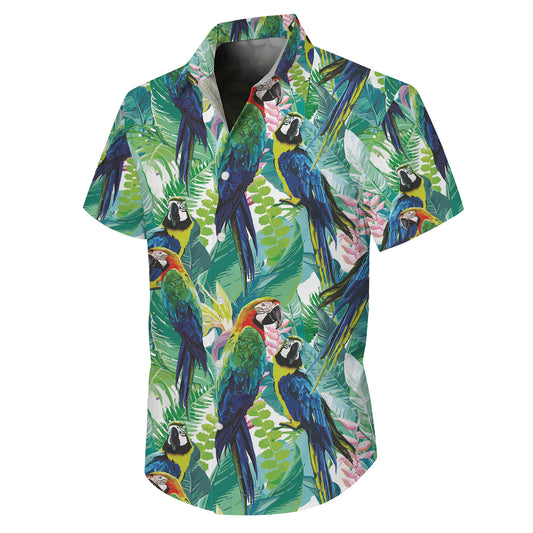 Colorful Parrots & Tropical Jungle Leaves Hawaiian Shirt for Men Women Aloha