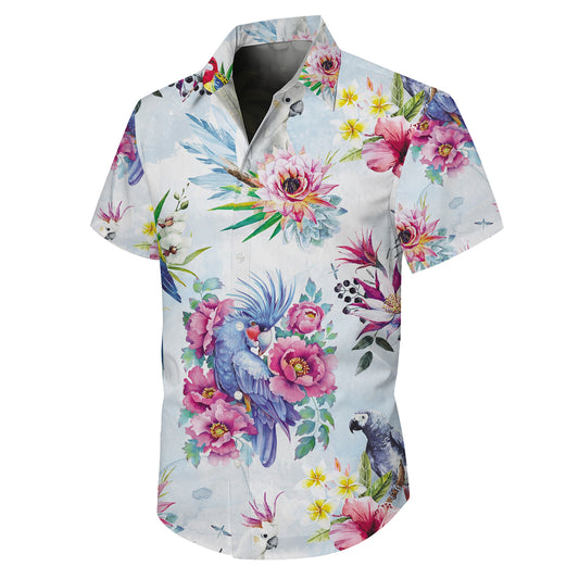 Watercolor Parrots & Pink Floral Pattern Hawaiian Shirt Men