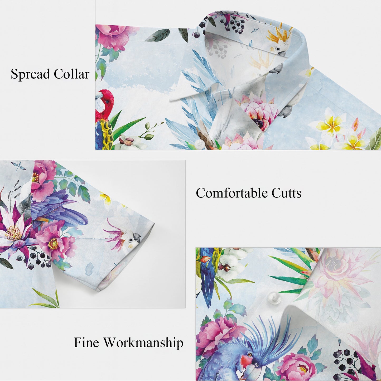 Watercolor Parrots & Pink Floral Pattern Hawaiian Shirt Men