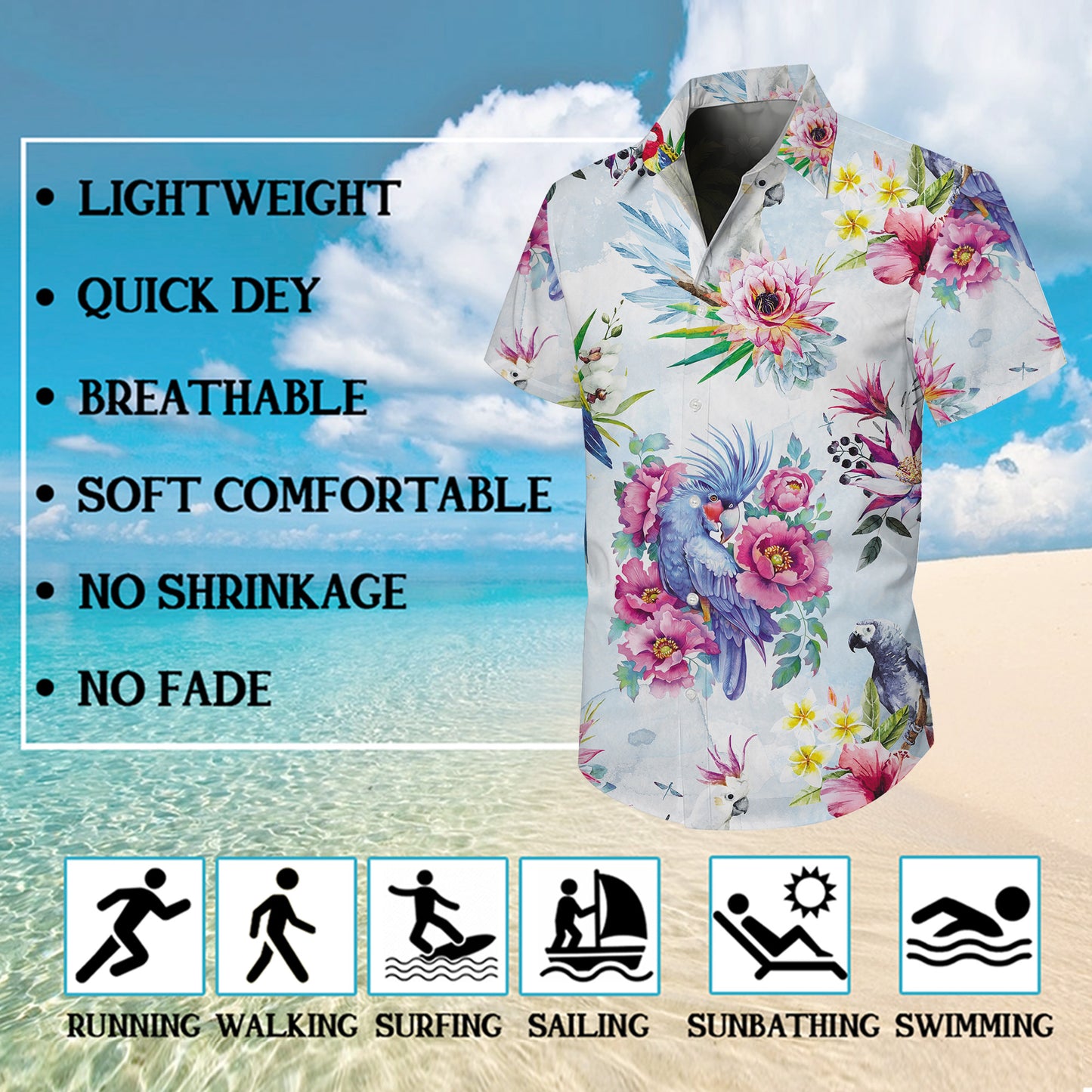 Watercolor Parrots & Pink Floral Pattern Hawaiian Shirt Men