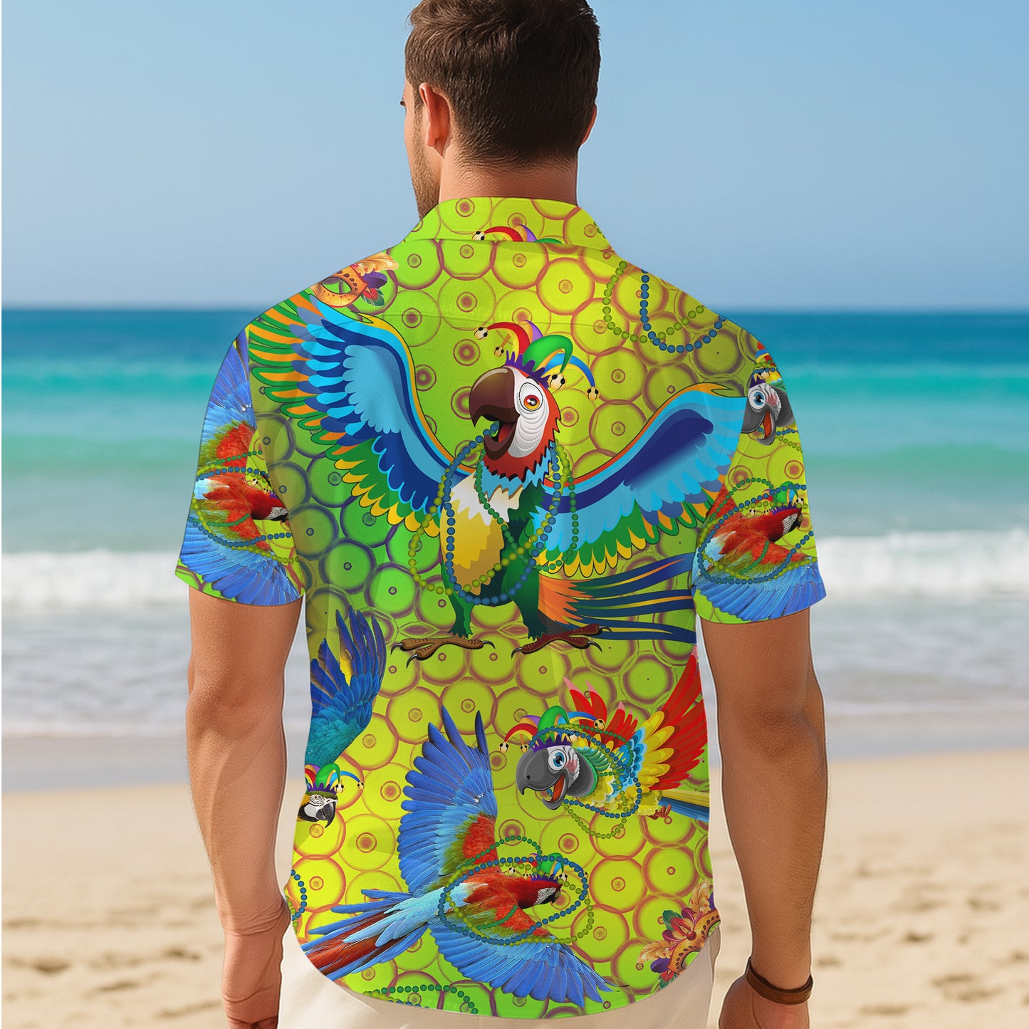Carnival Parrots & Beads Yellow Pattern Hawaiian Shirt