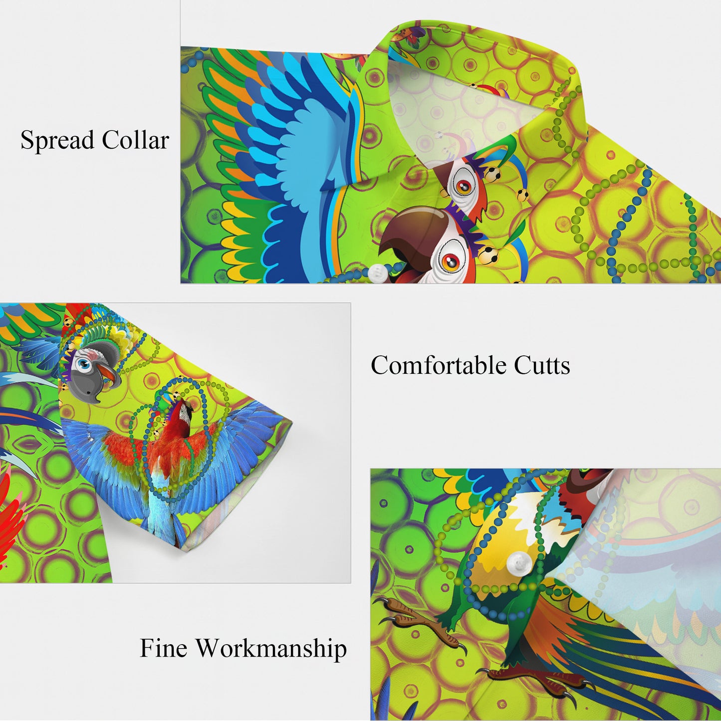 Carnival Parrots & Beads Yellow Pattern Hawaiian Shirt