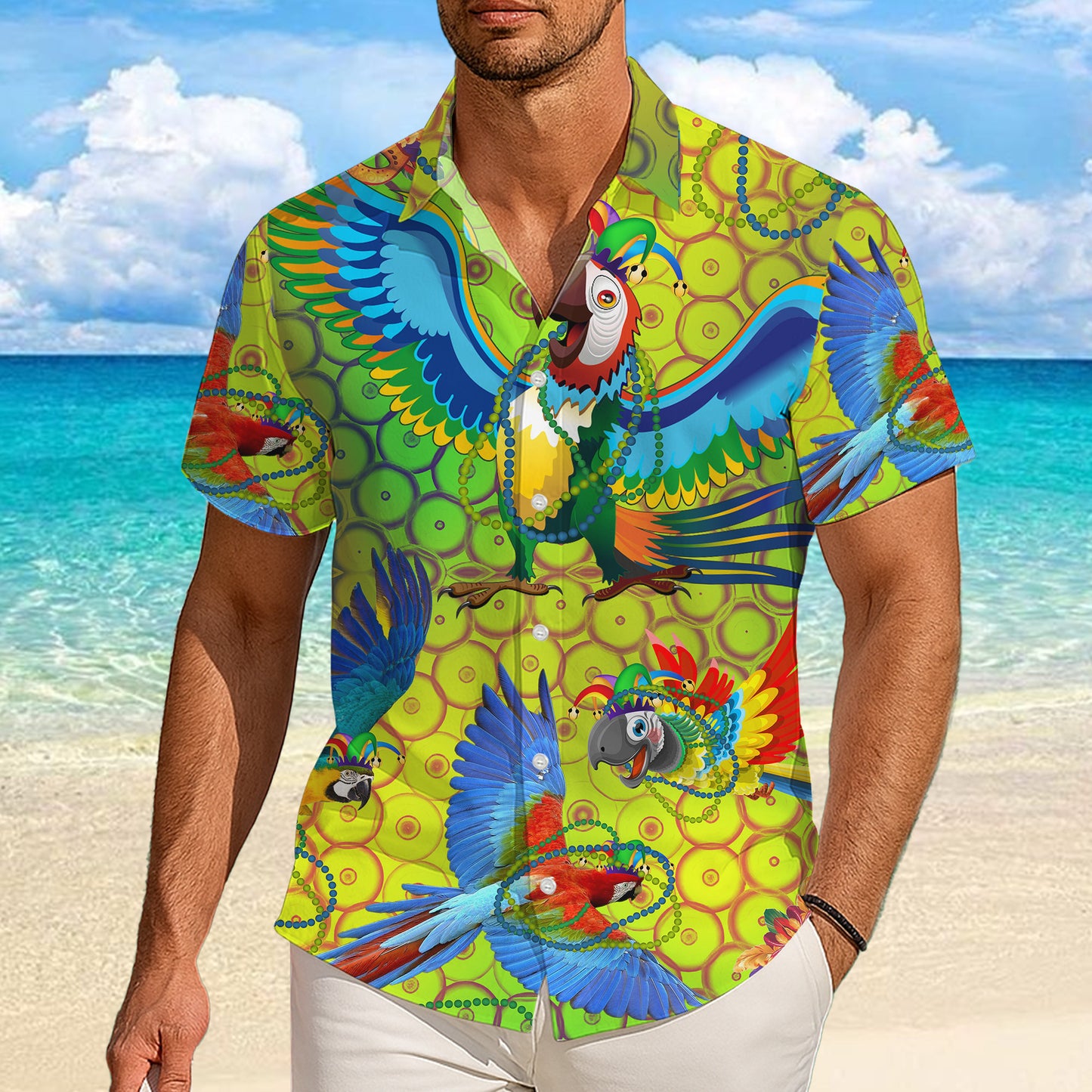 Carnival Parrots & Beads Yellow Pattern Hawaiian Shirt