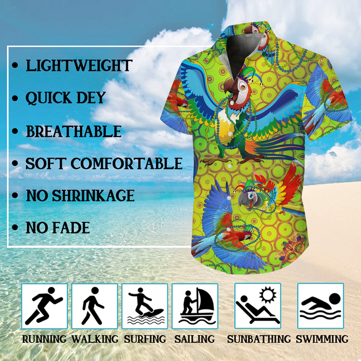 Carnival Parrots & Beads Yellow Pattern Hawaiian Shirt