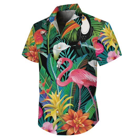 Flamingo, Toucan & Parrots Tropical Dark Hawaiian Shirt