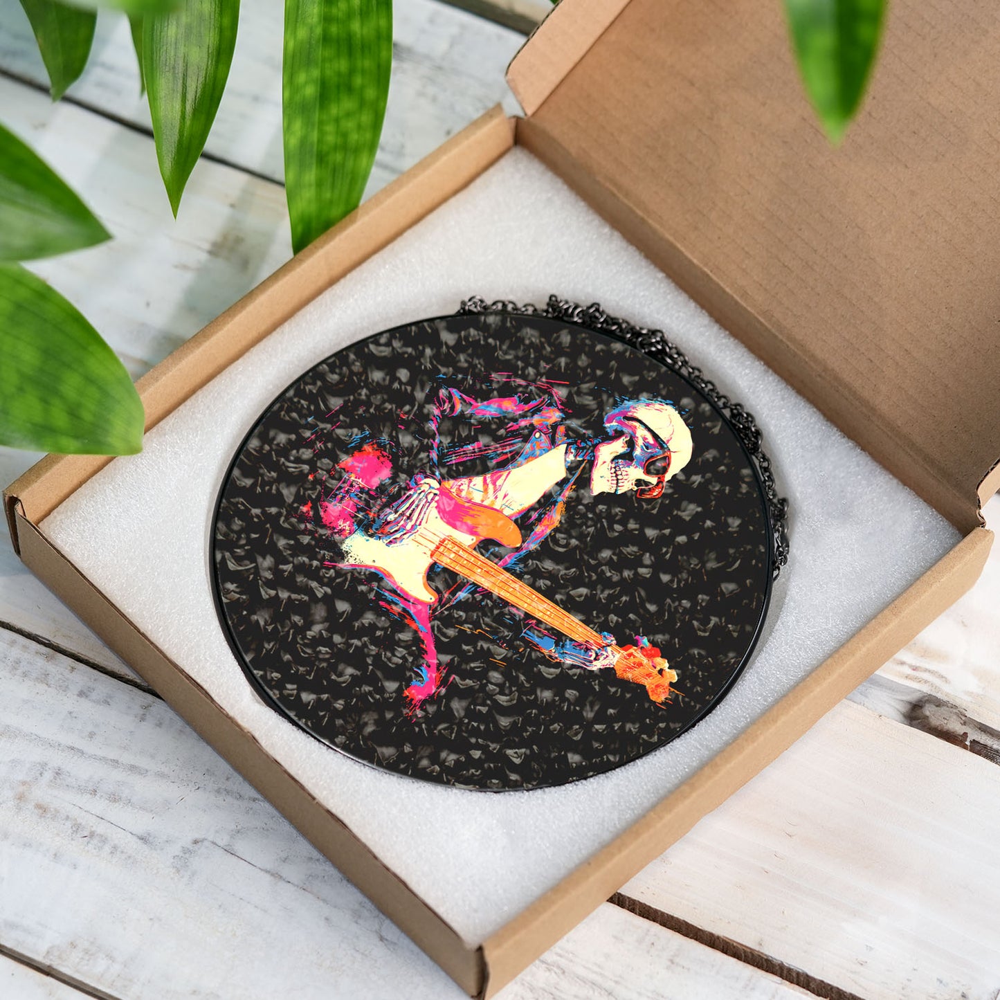 Rock Skeleton Guitar Suncatcher, Stained Glass Window Hanging, Music Lover Gift