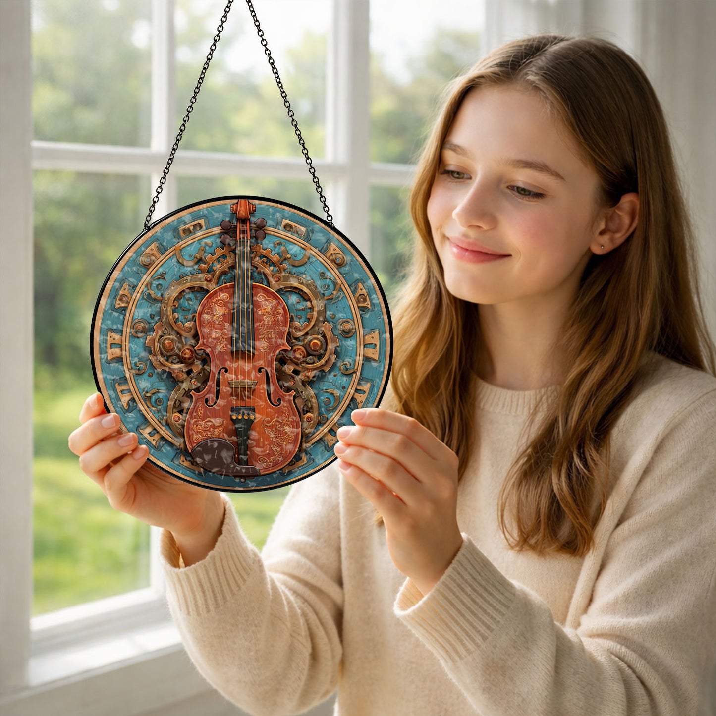 Violin Suncatcher, Stained Glass Window Hanging, Music Lover Window Decor