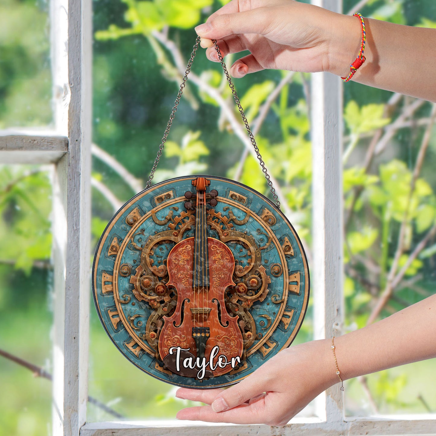 Violin Suncatcher, Stained Glass Window Hanging, Music Lover Window Decor