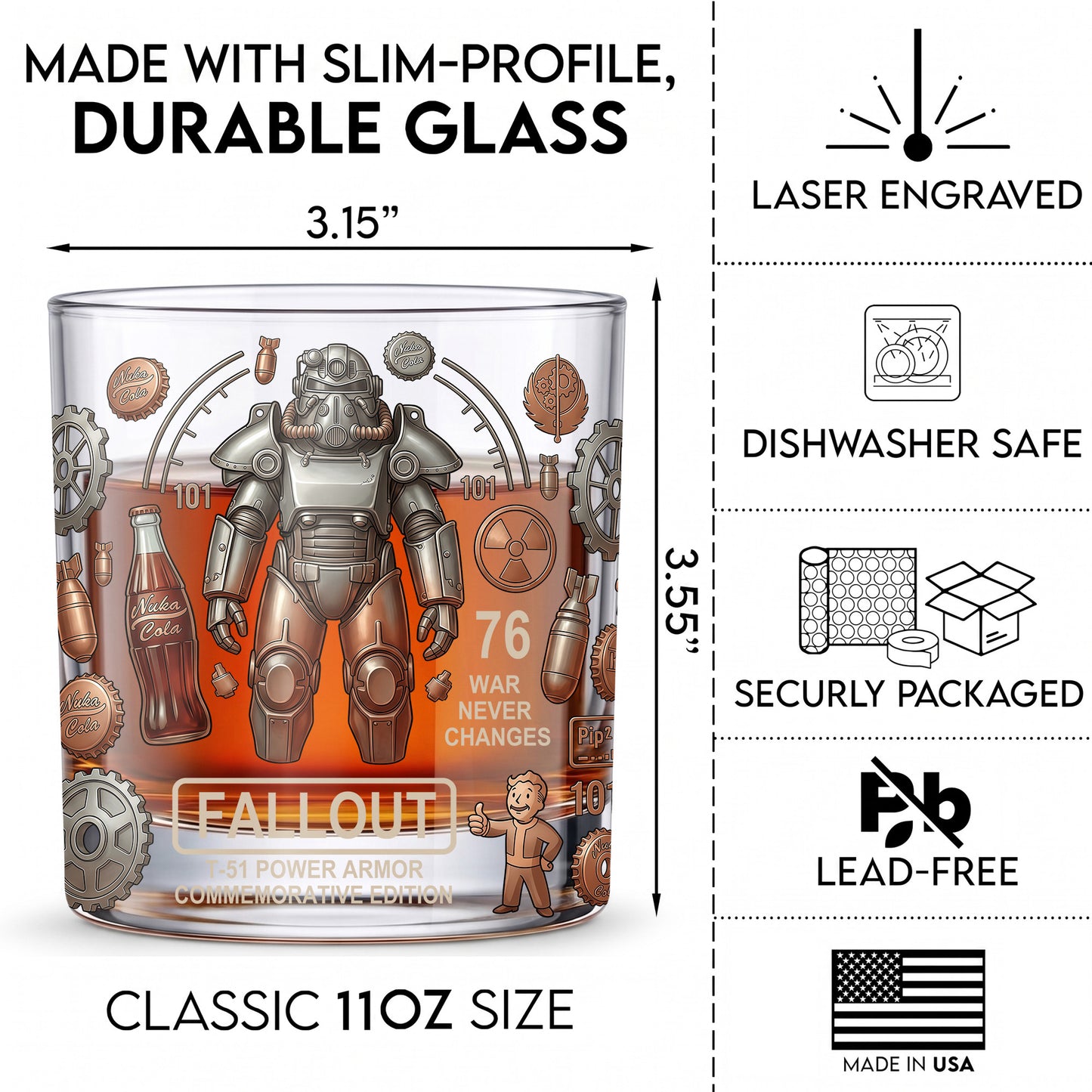 Personalized Fallout Whiskey Glass - Custom Gamer Gift