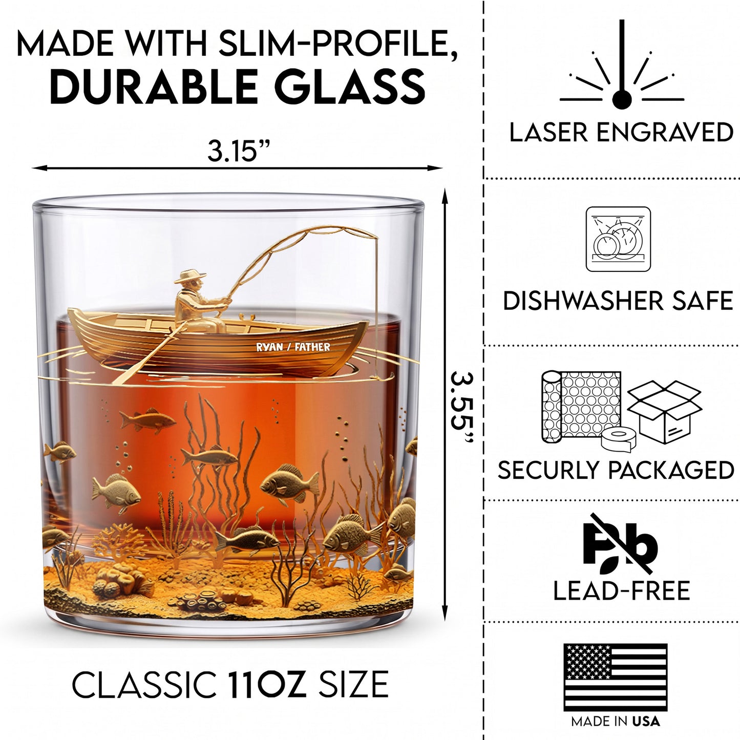 Personalized Fishing Whiskey Glass - Custom Fisherman Gift