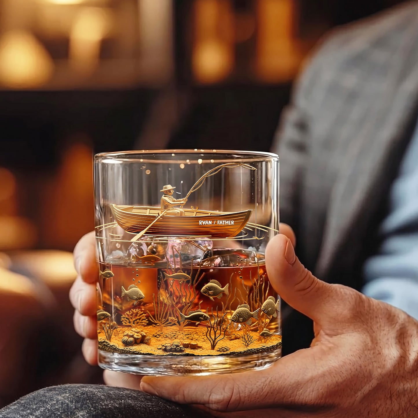 Personalized Fishing Whiskey Glass - Custom Fisherman Gift