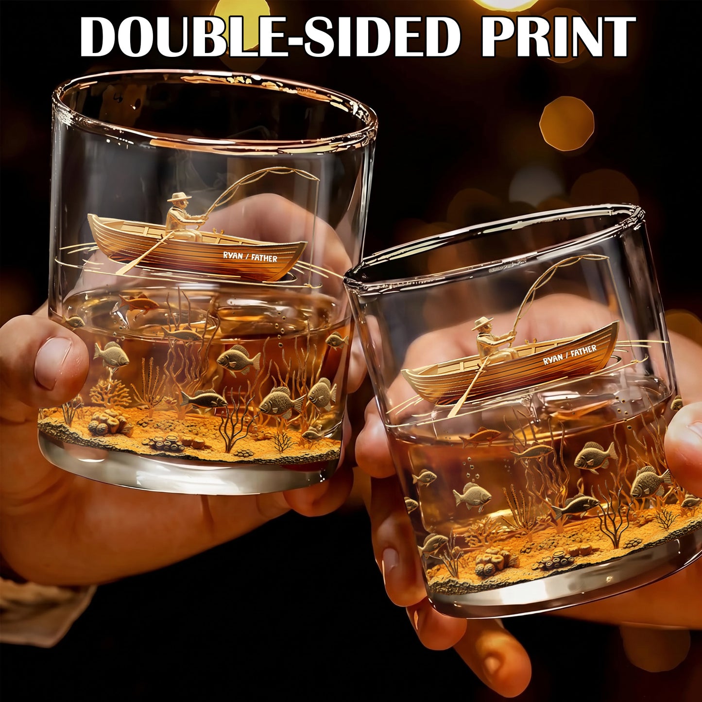 Personalized Fishing Whiskey Glass - Custom Fisherman Gift