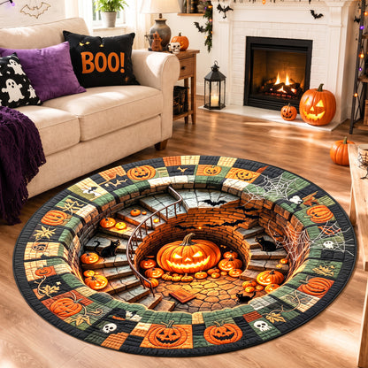 Halloween Round Rug 3D Spiral Staircase Pumpkins Patchwork