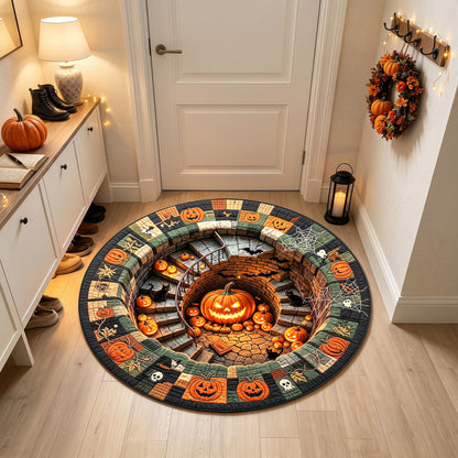 Halloween Round Rug 3D Spiral Staircase Pumpkins Patchwork