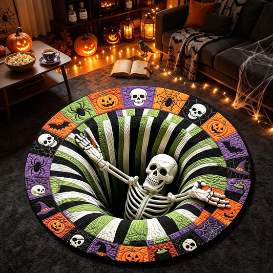 Halloween Round Rug 3D Striped Vortex Skeleton