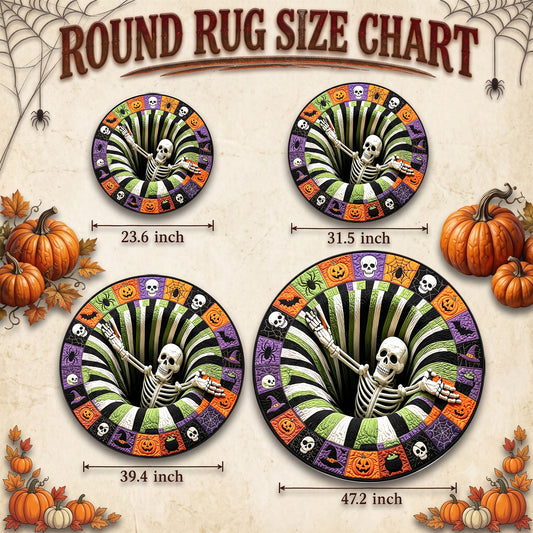 Halloween Round Rug 3D Striped Vortex Skeleton