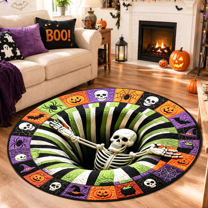 Halloween Round Rug 3D Striped Vortex Skeleton