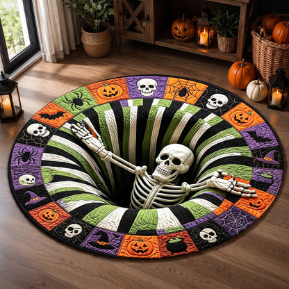 Halloween Round Rug 3D Striped Vortex Skeleton